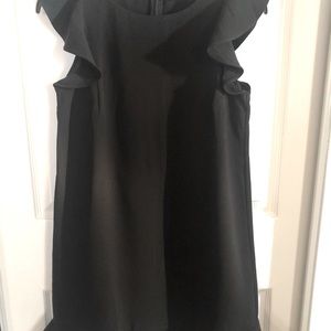 ANN TAYLOR LOFT Petite Black Ruffle Cap Sleeve Shift Dress Size